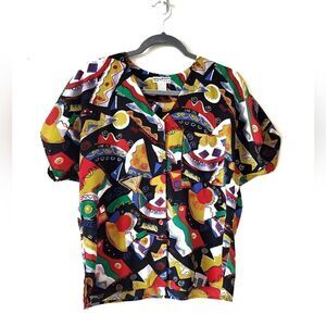 Vintage Patterned Short Sleeve Button Down Shirt